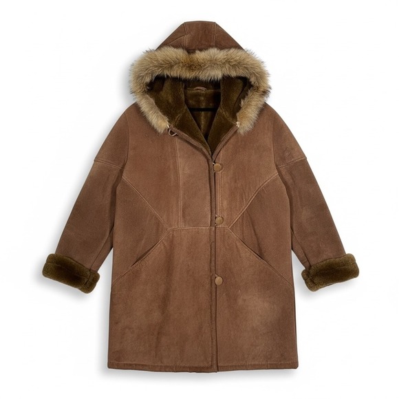 Marvin Richards Jackets & Blazers - Marvin Richards Genuine Leather Suede Fur Trimmed Hooded Winter Coat Medium